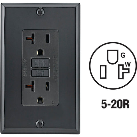 Leviton SmartLockPro Self-Test 20A GFCI Outlet With Wall Plate; Mfg #114-GFNT2-00E