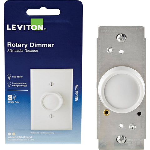 Leviton Universal Turn On-Off Rotary Dimmer Switch; Mfg #RNL06-0TW
