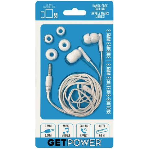 GetPower 3 Ft. Earbuds; Mfg #GP-35MM-WHI