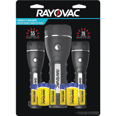 Rayovac Brite Essentials Rubber LED Flashlight Set; Mfg #BER2AA2D-B3TA