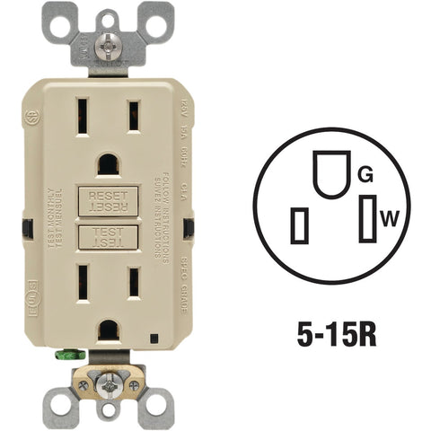 Leviton SmartLockPro Self-Test Rounded Corner GFCI Outlet; Mfg #R11-GFNT1-0KI