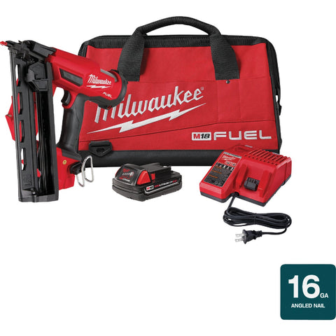 Milwaukee M18 FUEL Brushless 16-Gauge Angled Cordless Finish Nailer Kit; Mfg #2841-21CT